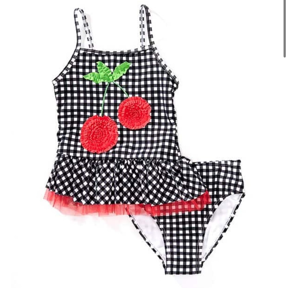 NWT 3T Little Girls Cherry Tankini Top & Matching Hipster Bottom Two-Piece Swim